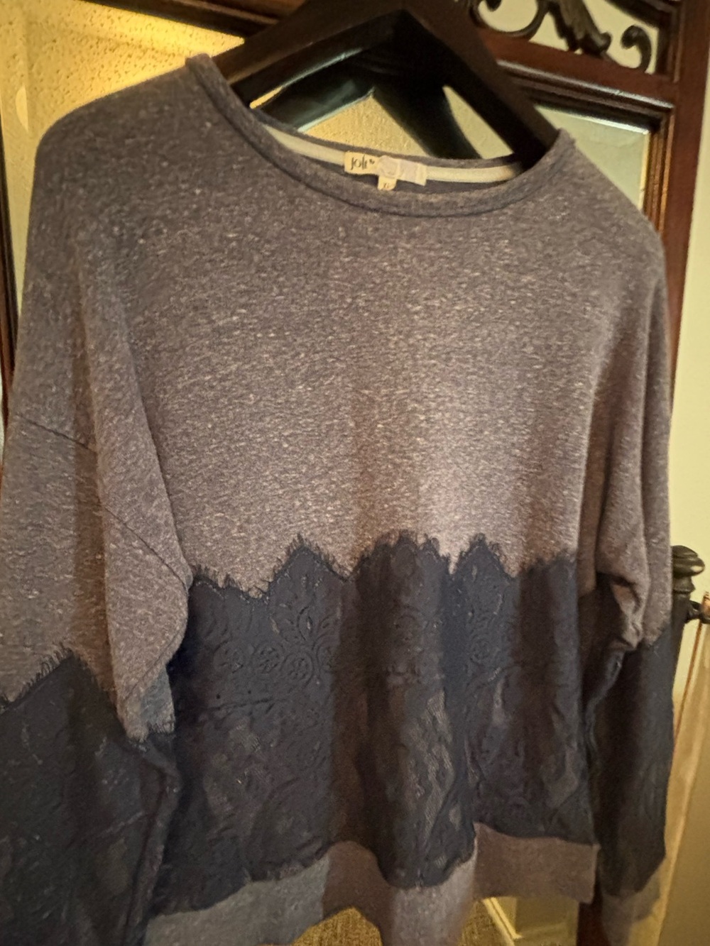 Jolt Blue Knit Pullover Sweater Crew Neck Lace Long Sleeve XL